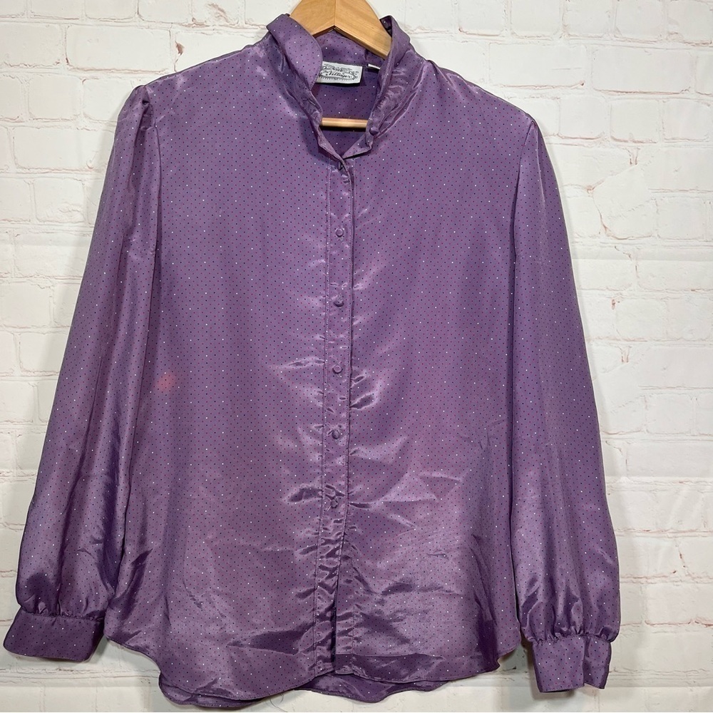 Vintage Villager Blouse Womens Size 16 Purple Shirt Button Up Long Sleeve